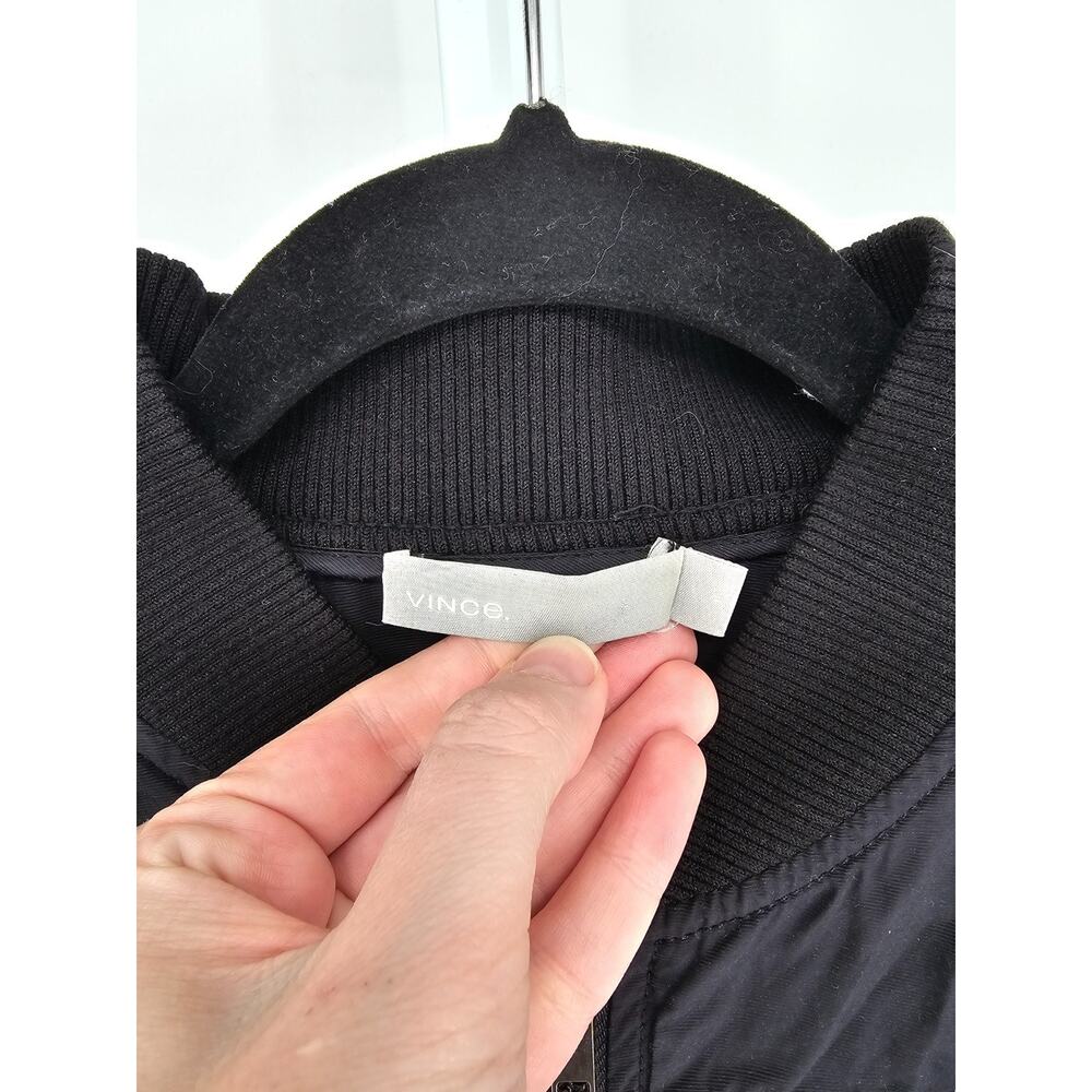 Vince Black Zip-Up Bomber Jacket Womens Sz L - Picture 3 of 5